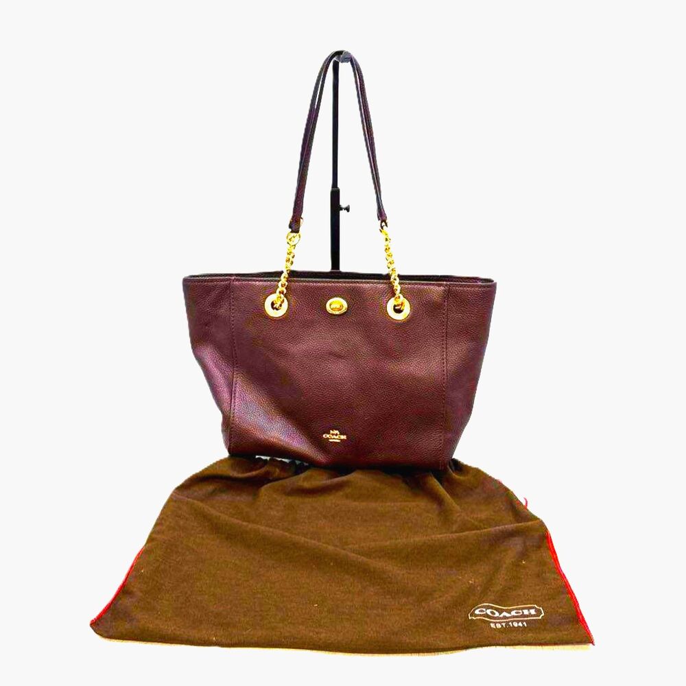 Coach Turnlock Chain Tote 57107 dust bag Burgundy Oxblood Pebbled Leather 2022